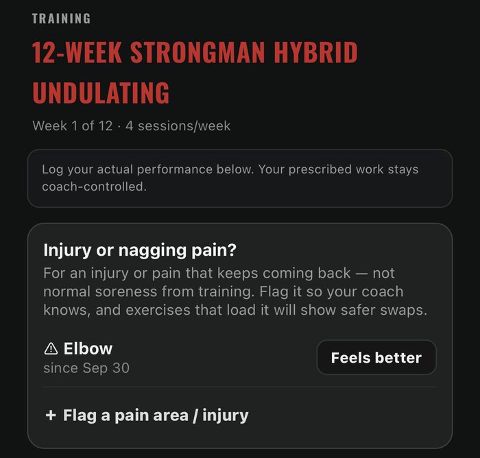 Atlas Strength app injury flag with safer swaps