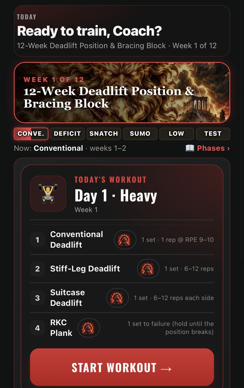 Atlas Strength app showing today's workout