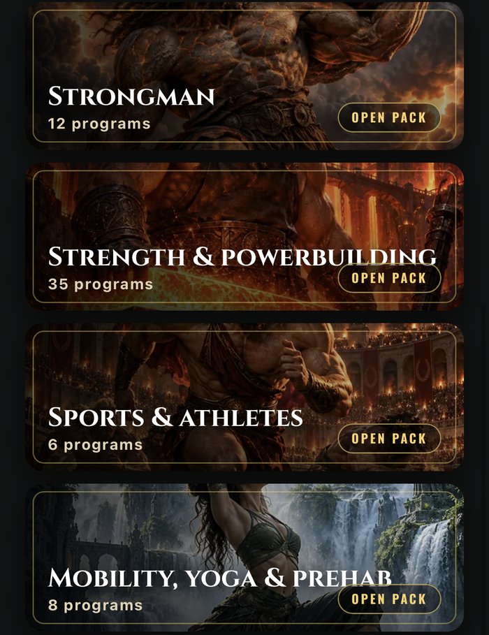 Atlas Strength app program packs by category