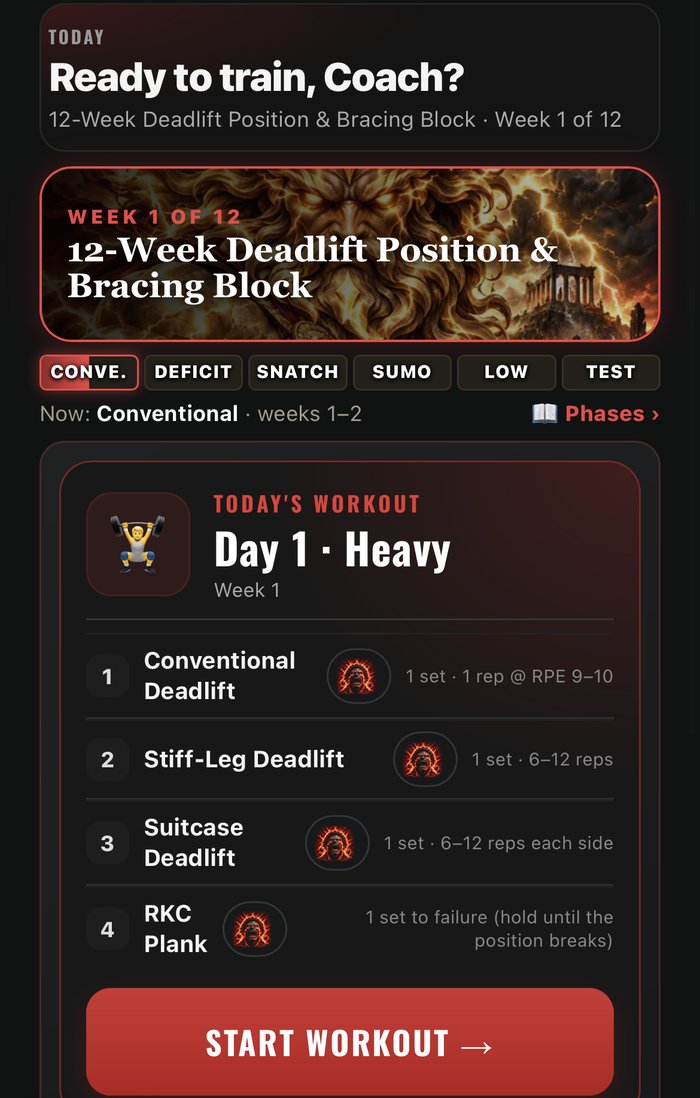 Atlas Strength app showing today's workout