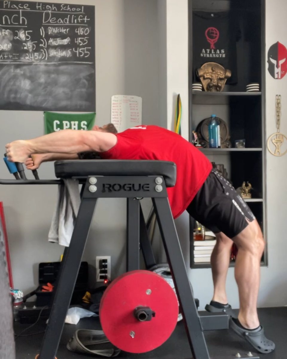 Patrick Rice doing a hanging lat and upper back stretch