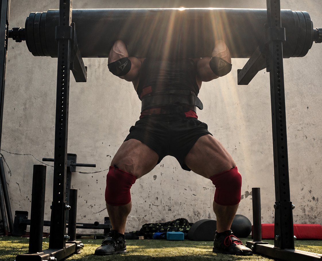 Lifter holding a loaded strongman log in the front rack on the outdoor turf at Atlas Strength in Carle Place